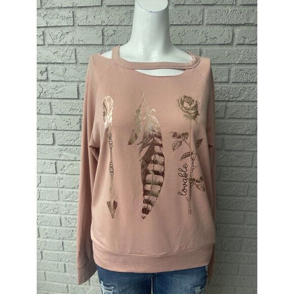 West coast Love Raw Edge Cut-Out Rose Gold Graphic Top Size S - Picture 1 of 9